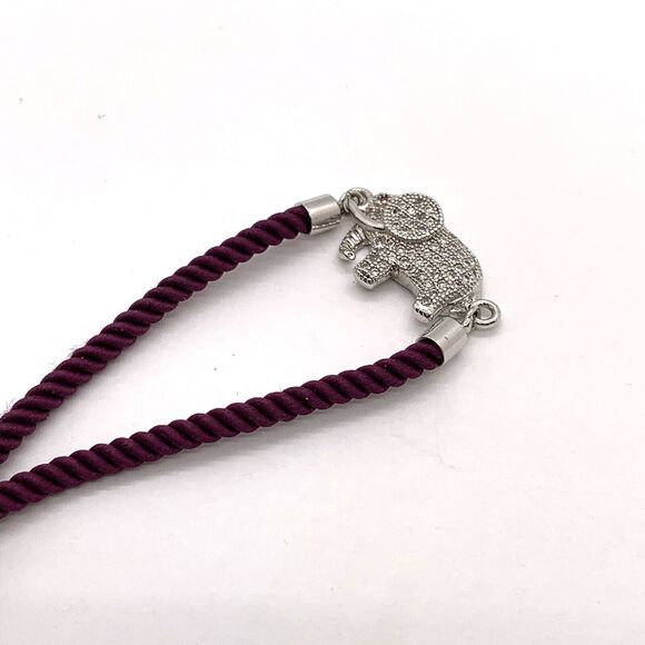 Pavé CZ Elephant Bracelet Red Eye Rhodium Plated Silvertone Adjustable Red Cord - Picture 13 of 16